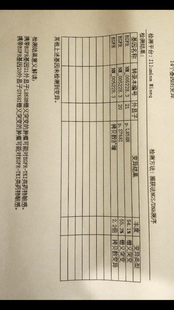 肺癌晚期基因检测突变，这个是什么意思